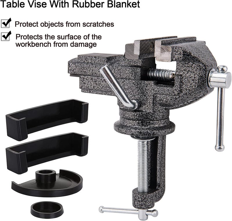 CMOOD Universal Table Vise 3 Inch, Home Vise Clamp-on Portable Bench Clamp, 360° Swivel Base Clamps Fixed Tool for Woodworking, Handcraft Creations, Metalworking, Cutting Conduit, Drilling, Sawing (Black) - Image 3